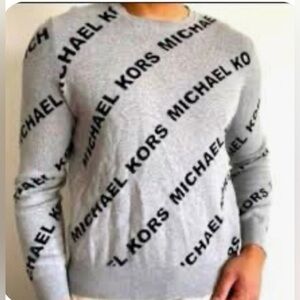 MICHAEL KORS Logo Pattern Gray Crewneck Sweater